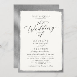 Invitación Caligrafía con Boda lujoso del borde plateado