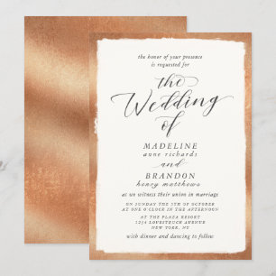 Invitación Caligrafía con Borde de Cobre Boda de Lujo de Otoñ