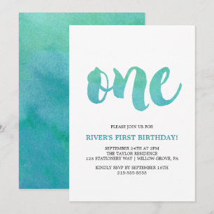 Invitación Caligrafía de acuarela Primer cumpleaños