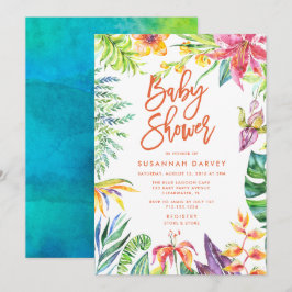 Invitación Caligrafía de acuarela tropical Baby Shower