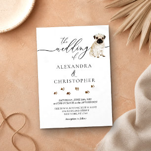Invitación Caligrafía de boda de cachorro Pug