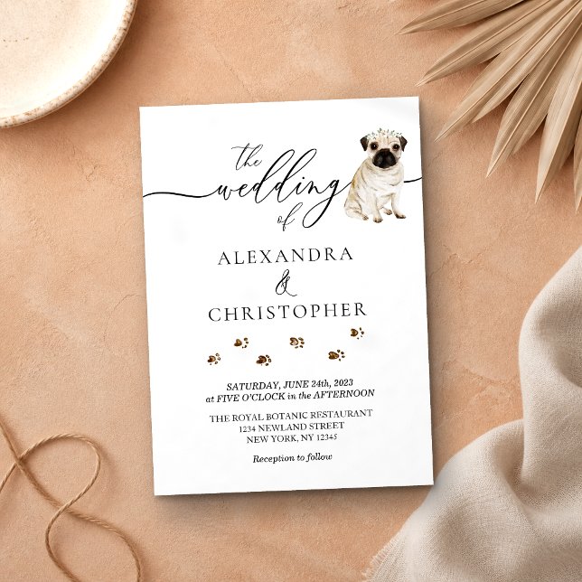 Invitación Caligrafía de boda de cachorro Pug (Subido por el creador)