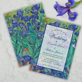Invitación Caligrafía de Boda de Irises Azules Florales Van G