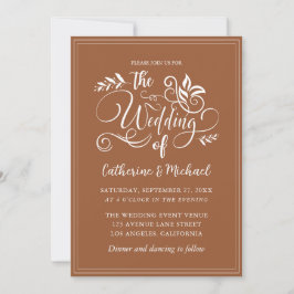 Invitación Caligrafía de Bodas decorativos Naranjas quemados