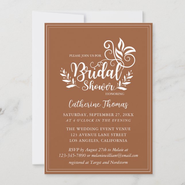 Invitación Caligrafía de Bodas decorativos Naranjas quemados (Anverso)