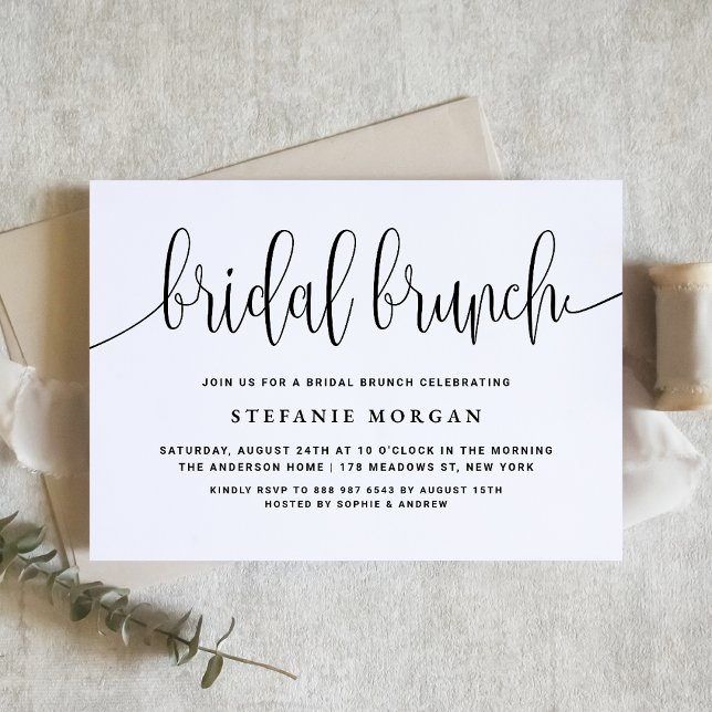 Invitación Caligrafía de Bonito negra y blanca Brunch de novi (Subido por el creador)