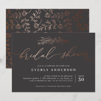 Invitación Caligrafía de cobre de moda | Ducha Bridal Elegant