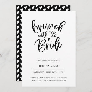 Invitación Caligrafía de Corazón Blanco y Negro Brunch Bridal
