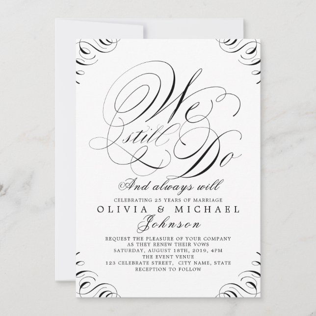 Invitación Caligrafía de cosecha blanca y negra que TODAVÍA H (Anverso)