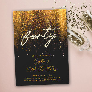 Invitación Caligrafía de cristales glam black cumpleaños 40