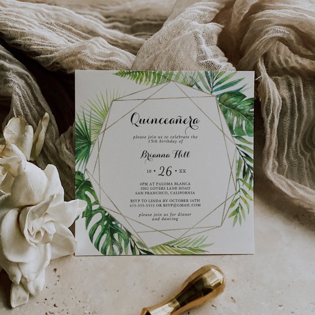 Invitación Caligrafía de destino geométrico Quinceañera (Subido por el creador)