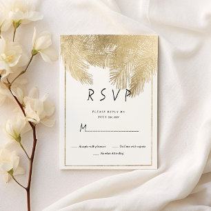 Invitación Caligrafía de época dorada blanca floral RSVP