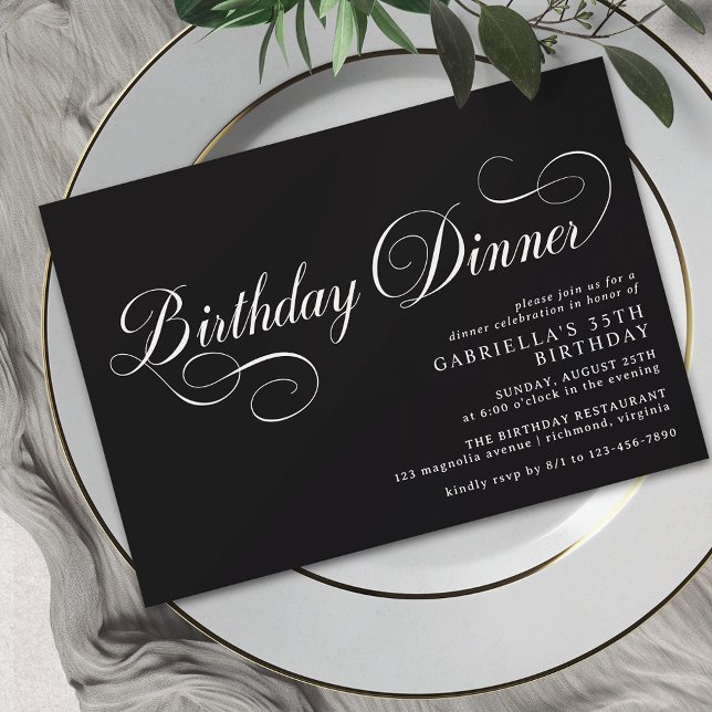 Invitación Caligrafía de época elegante cena de cumpleaños ne (Subido por el creador)