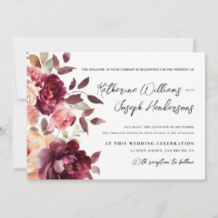 Invitación Caligrafía de escritura Bouquet Floral Borgoña Bod