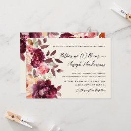 Invitación Caligrafía de escritura Bouquet Floral Borgoña Bod