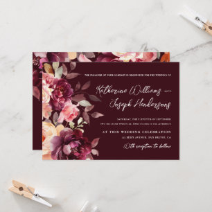 Invitación Caligrafía de escritura Bouquet Floral Borgoña Bod