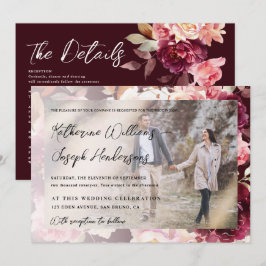 Invitación Caligrafía de escritura de Borgoña Jardín Boda de