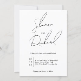 Invitación Caligrafía de escritura moderna boda blanco y negr