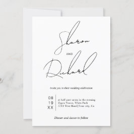 Invitación Caligrafía de escritura moderna boda QR blanco neg