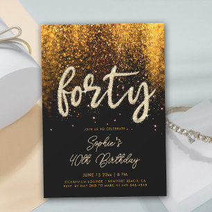 Invitación Caligrafía de estrás Dorado Duo Glam 40 cumpleaños