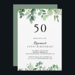 Invitación Caligrafía de Eucalipto Verde Fiesta de cumpleaños<br><div class="desc">Esta invitación a la fiesta de 50 años del eucalipto verde es perfecta para una fiesta de cumpleaños moderna. El diseño presenta hermosas hojas verdes de eucalipto pintadas a mano,  ensambladas en bonitos ramos para embellecer tu evento.</div>