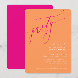 Invitación caligrafía de FIESTA elegante minimal naranja rosa