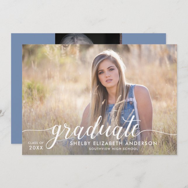 Invitación Caligrafía de grado | 2 Graduación fotográfica (Anverso / Reverso)
