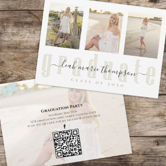 Invitación Caligrafía de graduados de oro Código QR Medios so