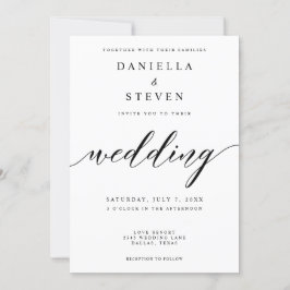 Invitación Caligrafía de guión clásico Boda blanco negro