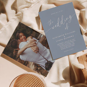 Invitación Caligrafía de guión simple Boda de fotos azul turb