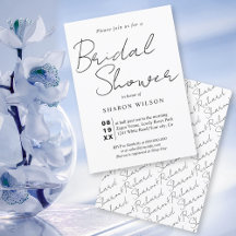 Caligrafía de guiones ducha de novia en blanco y n