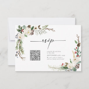 Invitación Caligrafía de invierno Botánica QR Boda de código 