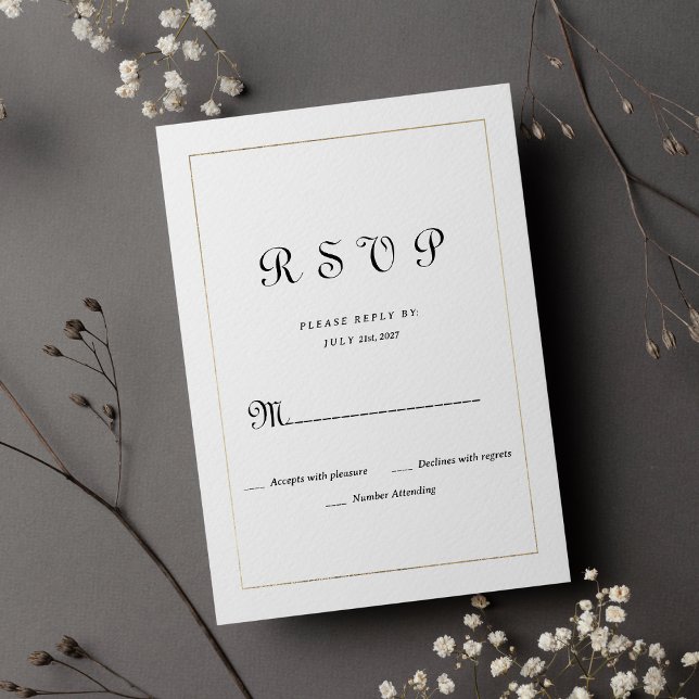 Invitación Caligrafía de la cosecha de oro blanco simple RSVP (Simple white gold vintage calligraphy RSVP)