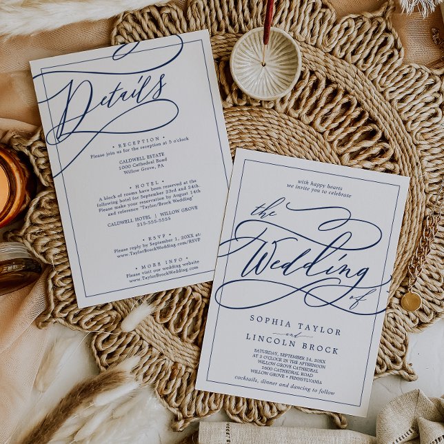 Invitación Caligrafía De La Marina Romántica En Un Solo Boda (Subido por el creador)