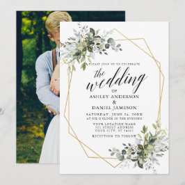 Invitación Caligrafía de la vegetación Foto Boda geométrico