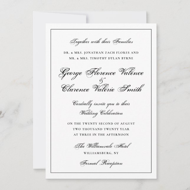 Invitación Caligrafía de marco negro Elegancia Boda clásico (Anverso)
