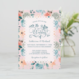 Invitación Caligrafía de matrimonio elegante de encaje floral