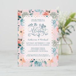 Invitación Caligrafía de matrimonio elegante de encaje floral