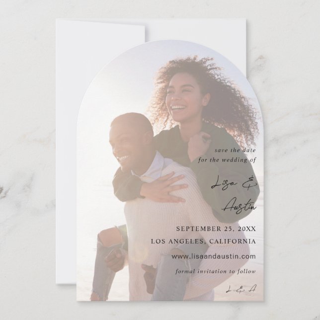 Invitación Caligrafía de MOD con Foto Dúo Guardar el arco de  (Anverso)