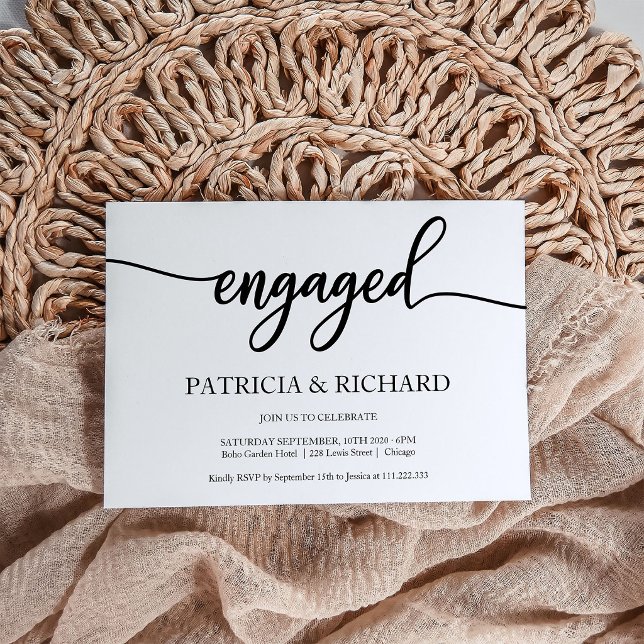 Invitación Caligrafía De Moda De Partido De Compromiso Negro  (Subido por el creador)