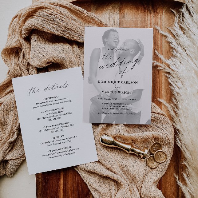 Invitación Caligrafía de moda Matrimonio simple foto elegante (Subido por el creador)