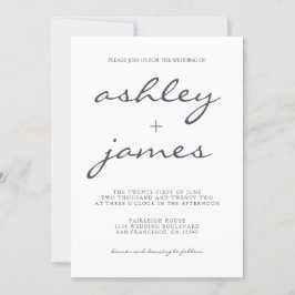 Invitación Caligrafía de Moda simple Boda blanco negro