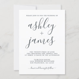 Invitación Caligrafía de Moda simple Boda blanco negro