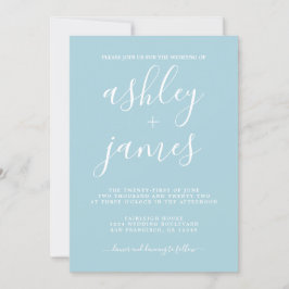 Invitación Caligrafía de Moda simple Boda de brillo azul