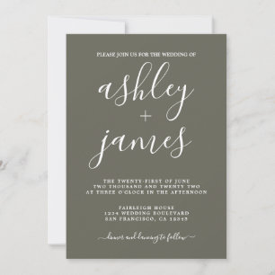 Invitación Caligrafía de Moda simple Boda de olivo seco