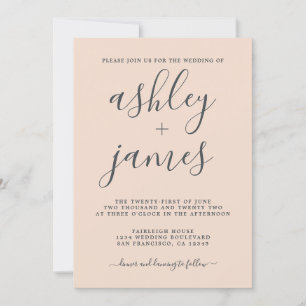 Invitación Caligrafía de Moda simple Boda rosa de polvo de co