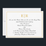 Invitación Caligrafía de monograma formal Boda de oro elegant<br><div class="desc">Elegantes invitaciones de boda con tu monograma de oro en la parte superior junto con la redacción formal y los detalles de tu boda en una encantadora caligrafía rodeada de un marco dorado.</div>