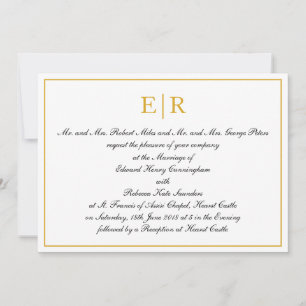 Invitación Caligrafía de monograma formal Boda de oro elegant
