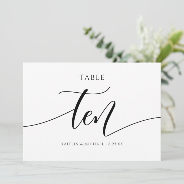 Invitación Caligrafía de números de tabla Boda modernos - 10 (Anverso de pie)