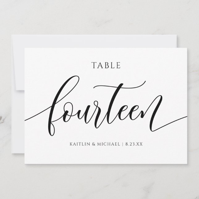 Invitación Caligrafía de números de tabla Boda modernos - 14 (Anverso)